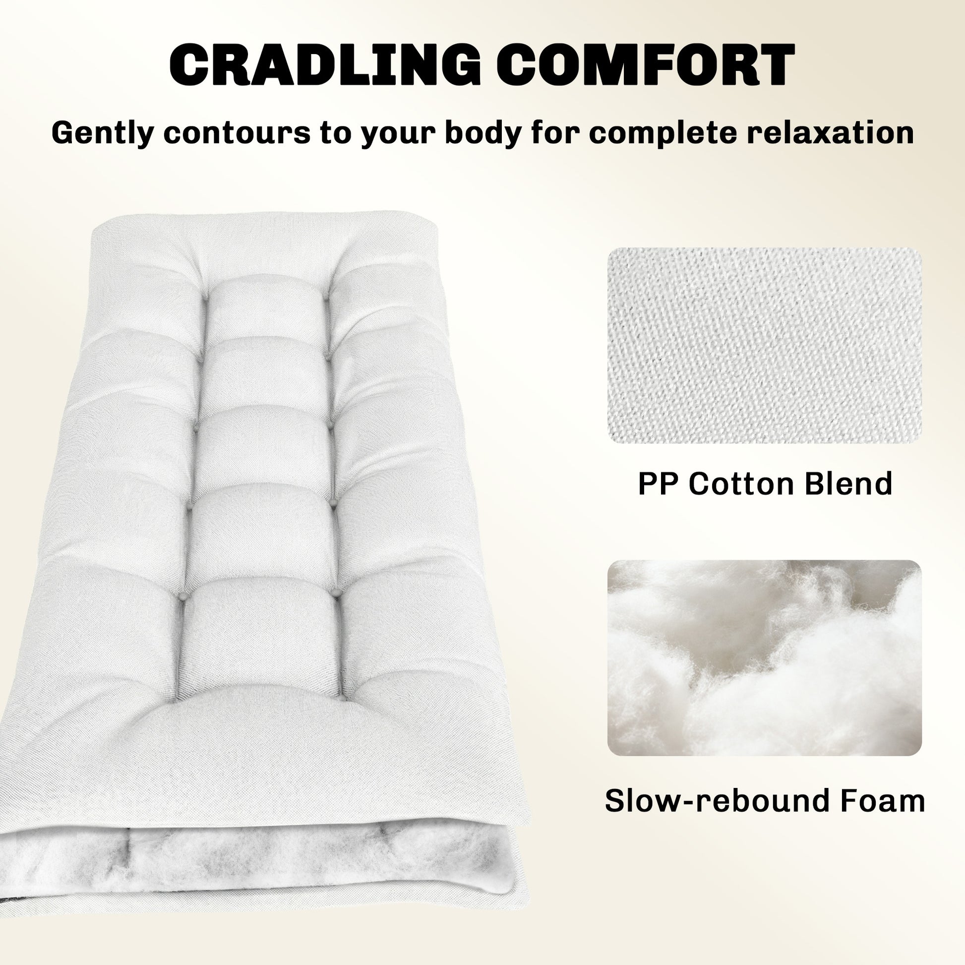 Patio Lounge Chair Cushion, UV50+ Chaise Lounge Chair Cushion with Securing Straps for Patio, 78 x 25.6 inch, Cream Whit