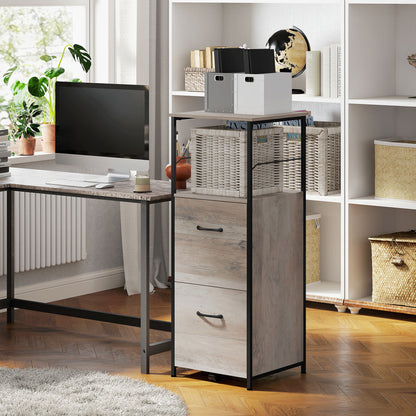 Vertical Filing Cabinet, Tall File Cabinet with 2 Drawers, Hanging Bars for Letter and A4 Size, Distressed Grey