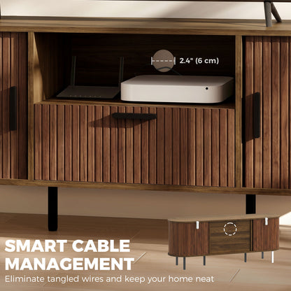 TV Stand for TVs up to 60", Modern Entertainment Center with Curved Sliding Doors and Storage, Brown