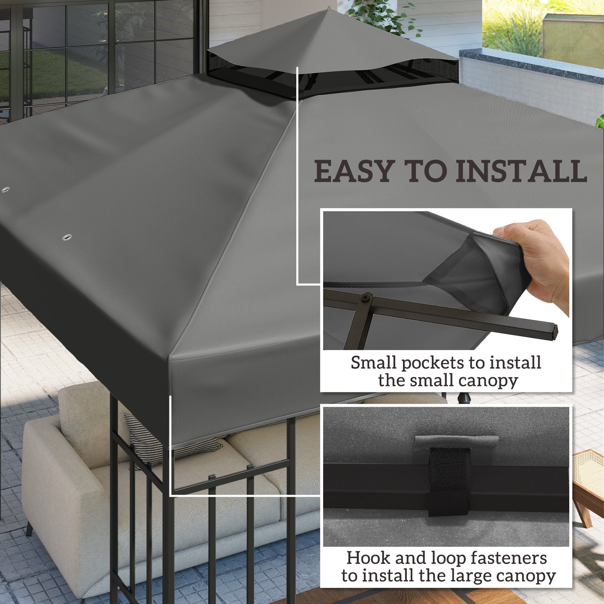 10' x 10' Gazebo Canopy Replacement Cover, 2-Tier Garden Gazebo Roof Replacement, UPF30+, TOP COVER ONLY, Dark Grey
