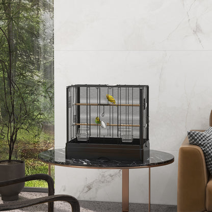 22" Bird Cage for Budgie Finches Canaries Love Birds with Wooden Stands, Slide-Out Tray, Handles, Food Containers, Black
