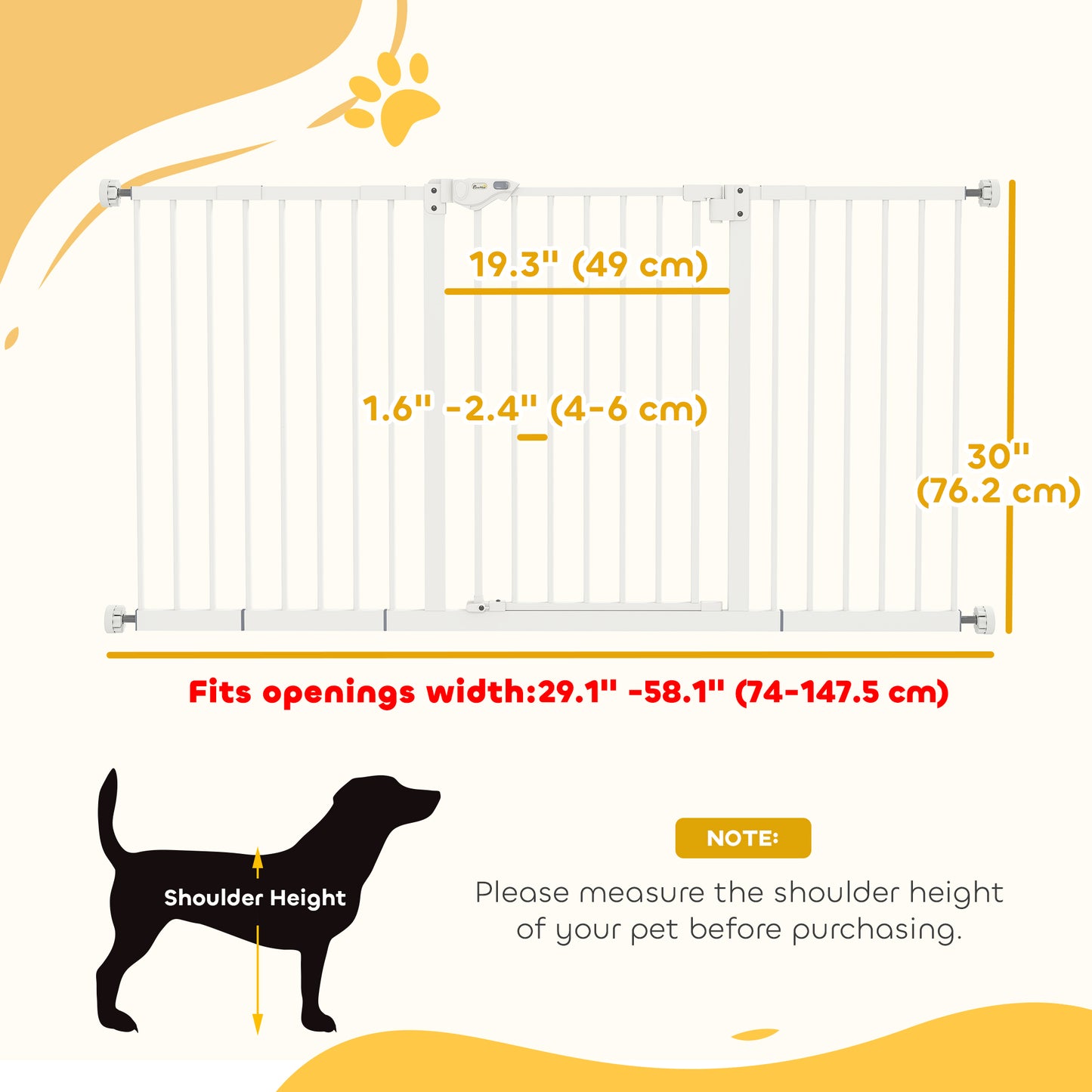 30 Inch Tall Pet Gate with Door Dog Gate and Barrier Indoor for Stairs Includes 7", 8", 12" Extensions Kit