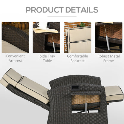 Outdoor Recliner Chair with Adjustable Backrest and Footrest, Washable Cushion, Side Tray, Up to 352 lbs, Khaki