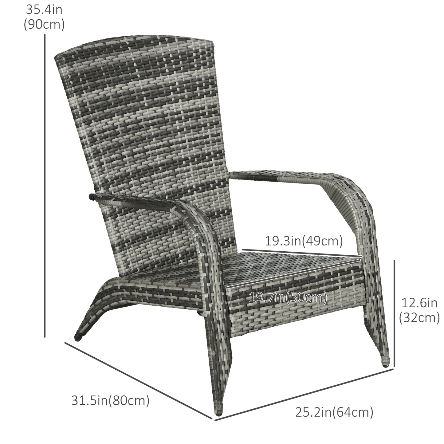 Patio Wicker Adirondack Chair, Outdoor PE Rattan Fire Pit Chair, Muskoka Chair w/ Soft Cushions, Tall Curved Backrest an