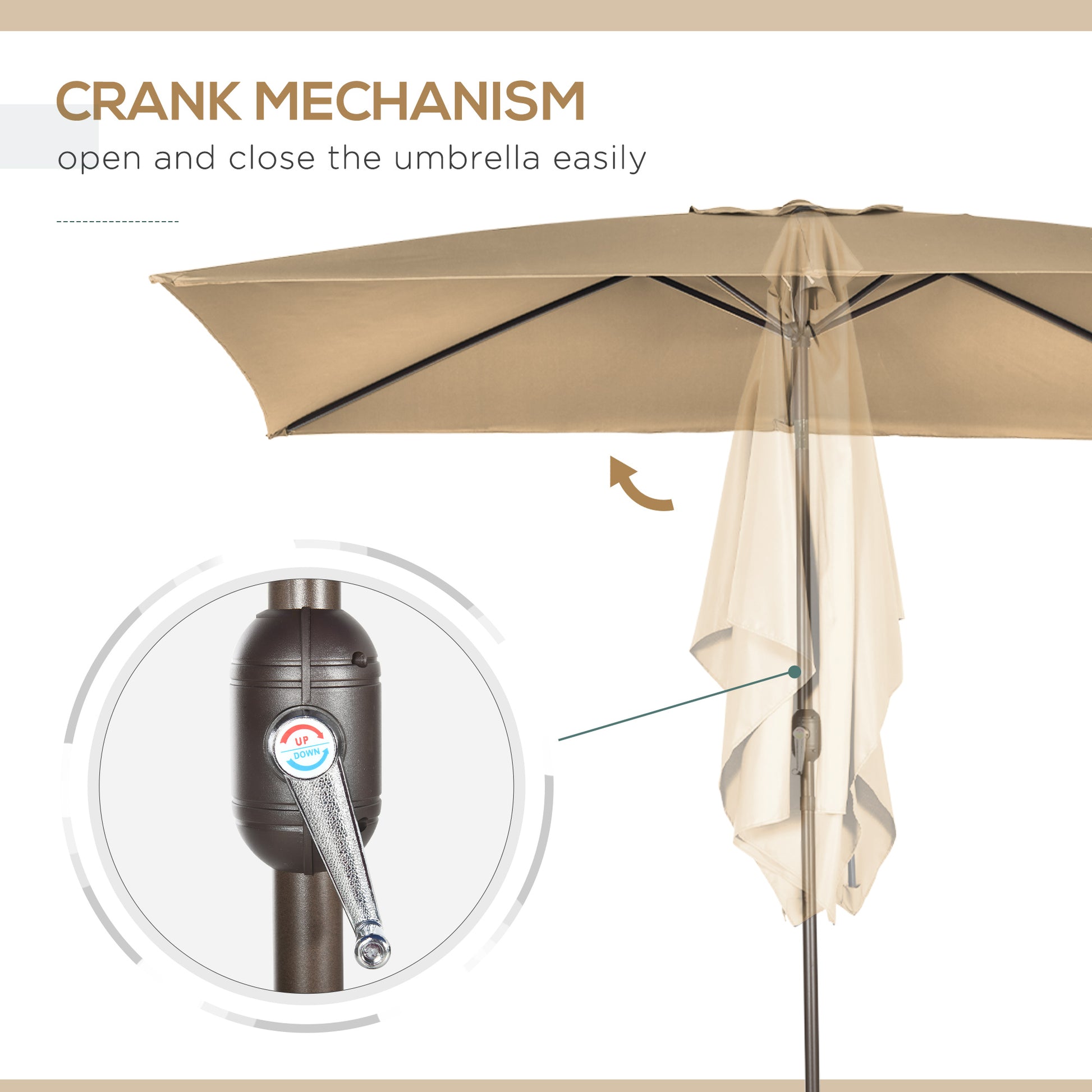 6.5x10ft Patio Umbrella, Rectangle Market Umbrella with Aluminum Frame and Crank Handle, Garden Parasol Outdoor Sunshade