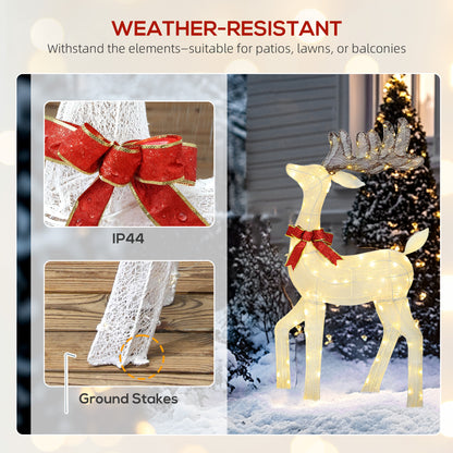 3 Piece Lighted Christmas Reindeer Family, 55" Light Up Deer, Outdoor Holiday Decor with LED Lights, Stakes, Zip Ties