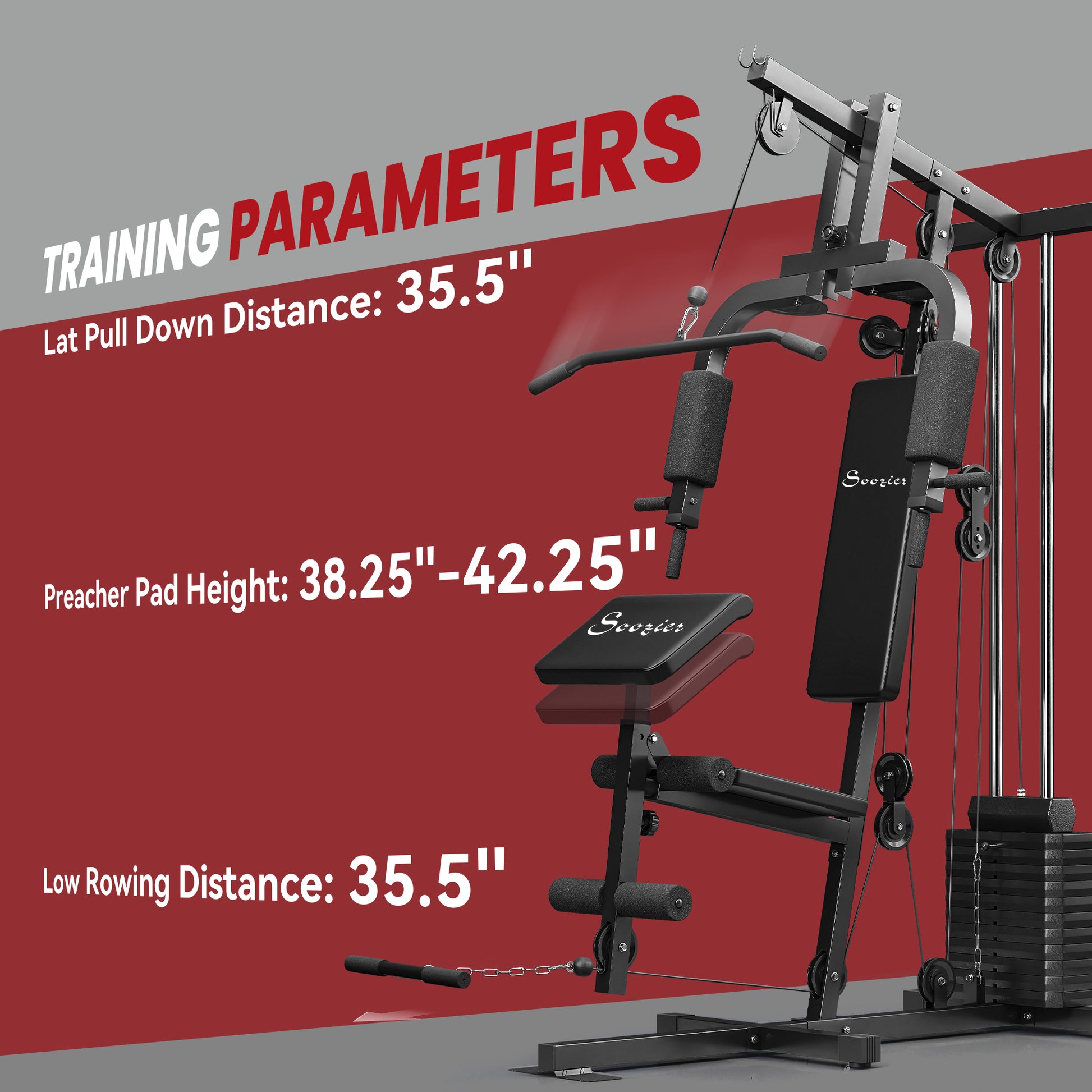 Soozier Home Gym Equipment Weight Training Machine, Multifunction Workout Machine with 143lbs Weight Stack for Full Body