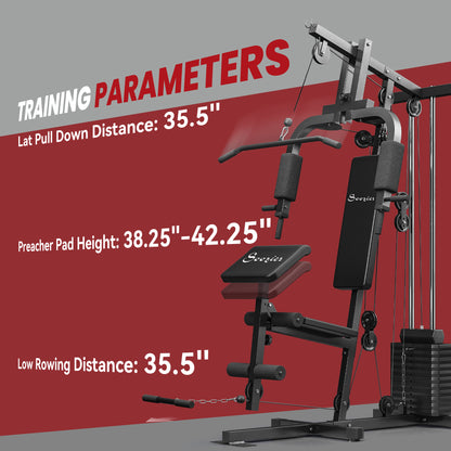 Soozier Home Gym Equipment Weight Training Machine, Multifunction Workout Machine with 143lbs Weight Stack for Full Body