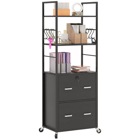 Mobile Filing Cabinet 2 Drawer File Cabinet with Key Adjustable Hanging Bar for Letter A4 and Legal Size Black