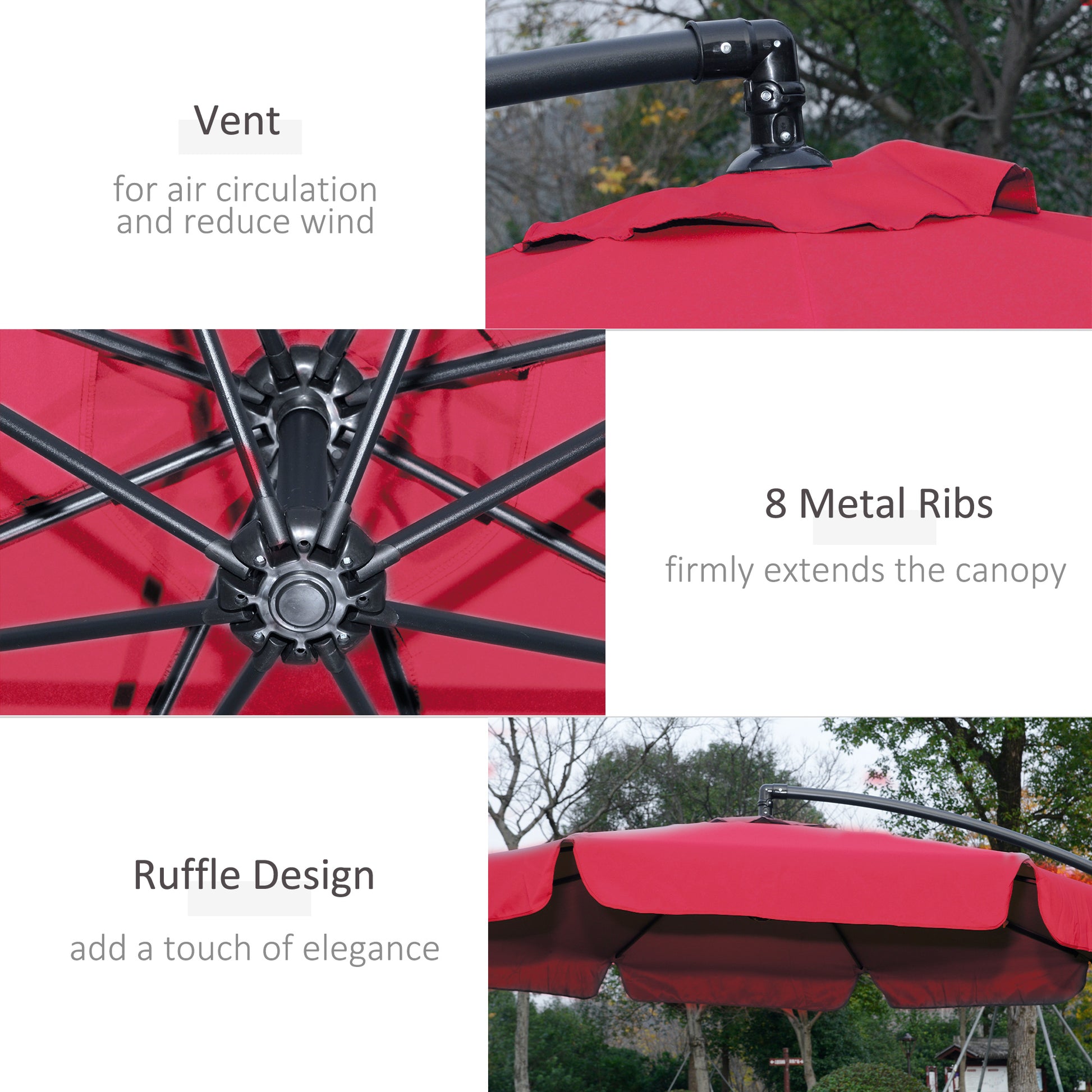 9FT Offset Hanging Patio Umbrella Cantilever Umbrella with Easy Tilt Adjustment, Cross Base and 8 Ribs for Backyard, Poo