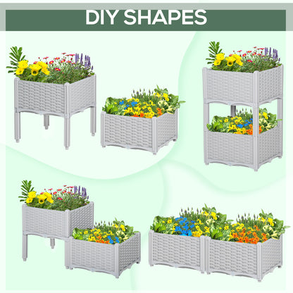 2 Piece Raised Garden Bed PP Raised Flower Bed Vegetable Herb Grow Box Stand Light Grey