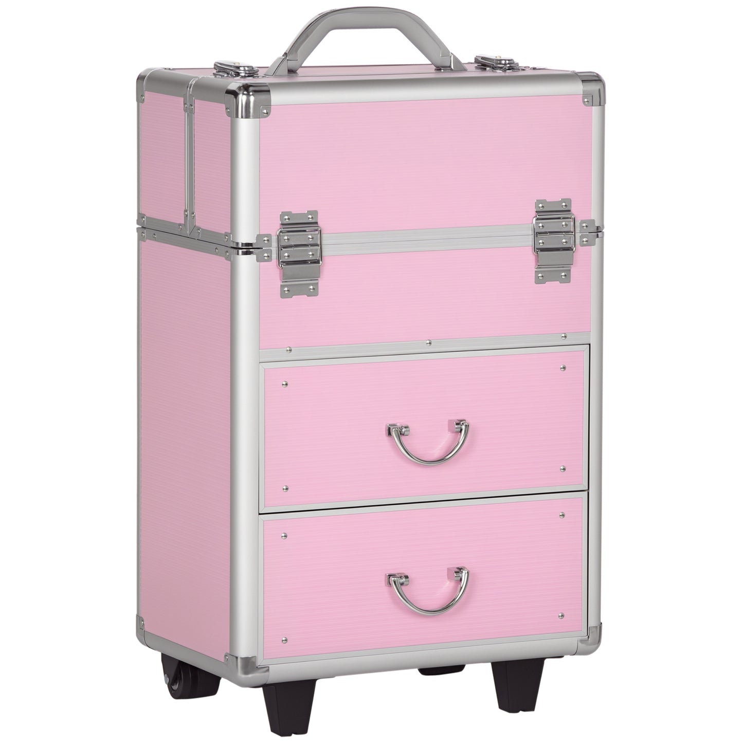 Rolling Makeup Train Case, Large Storage Cosmetic Trolley, Lockable Traveling Cart Trunk with Folding Trays, Swivel Whee