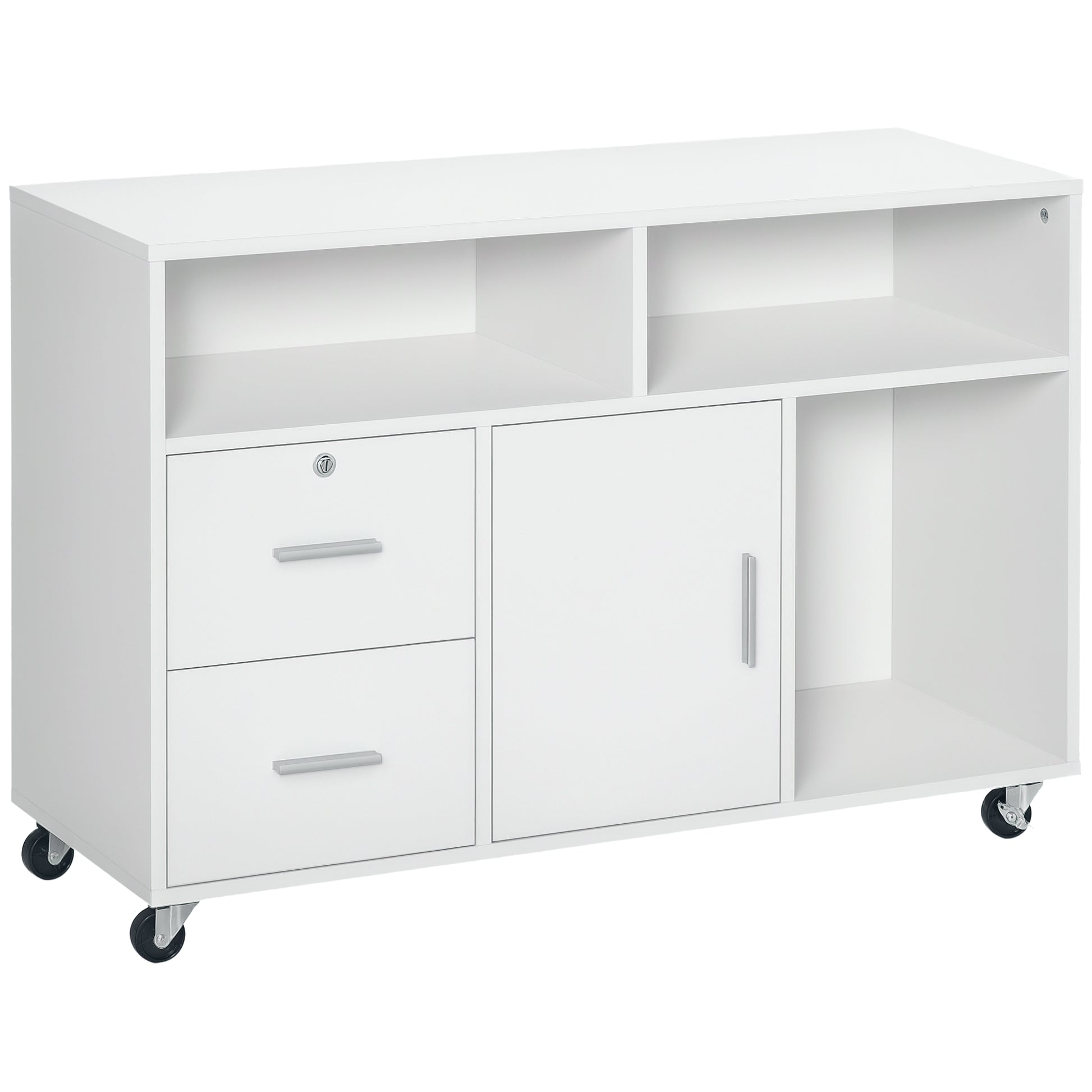 Lateral Filing Cabinet with Open Storage Shelf, Printer Stand Home Office Mobile File Cabinet with Wheels, Lockable Draw