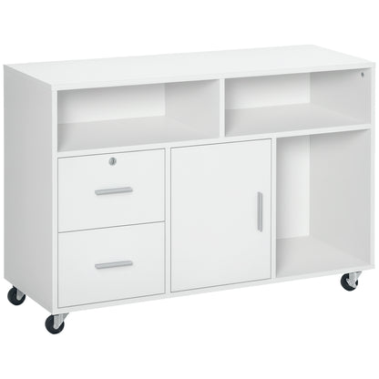 Lateral Filing Cabinet with Open Storage Shelf, Printer Stand Home Office Mobile File Cabinet with Wheels, Lockable Draw