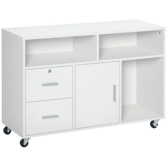 Lateral Filing Cabinet with Open Storage Shelf, Printer Stand Home Office Mobile File Cabinet with Wheels, Lockable Draw