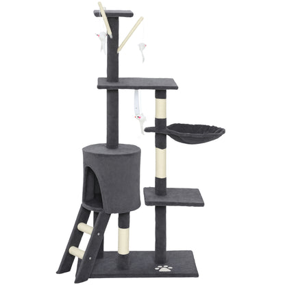 53" Cat Tree Tower, Kitten Activity Centre with Scratching Posts, Condo, Perches, Ladder, Hammock, Dangling Toys, Dark G
