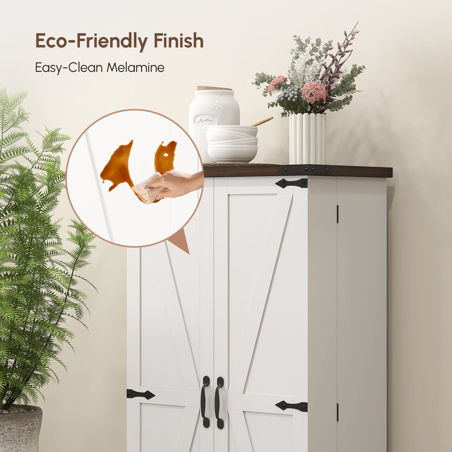 47" Kitchen Pantry Storage Cabinet, Farmhouse Kitchen Pantry Cabinet with Adjustable Shelves and Door Shelves, White