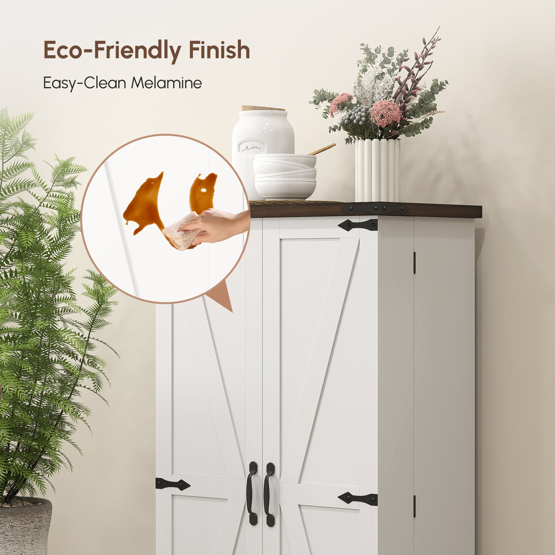 47" Kitchen Pantry Storage Cabinet, Farmhouse Kitchen Pantry Cabinet with Adjustable Shelves and Door Shelves, White