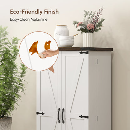 47" Kitchen Pantry Storage Cabinet, Farmhouse Kitchen Pantry Cabinet with Adjustable Shelves and Door Shelves, White