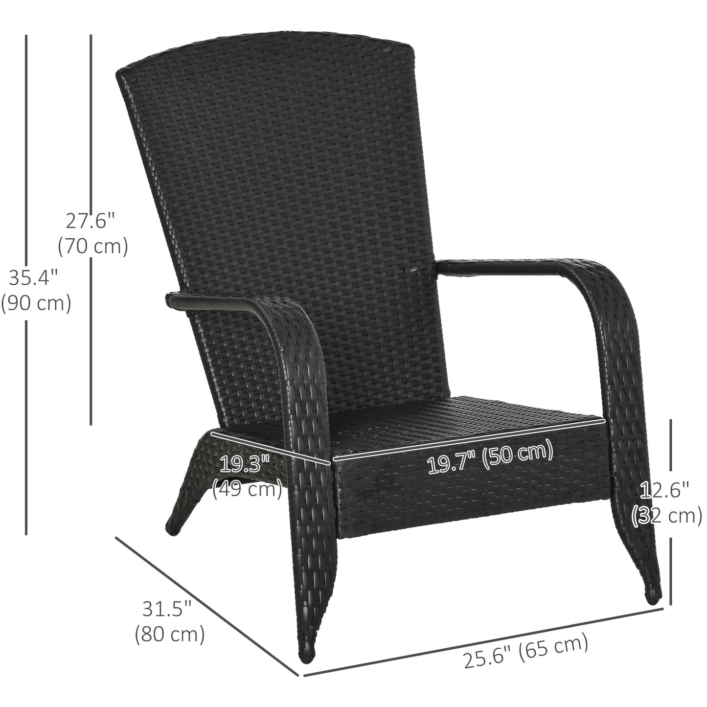 Patio Wicker Adirondack Chair, PE Rattan Outdoor Muskoka Chair, Fire Pit Chair with Cushions for Patio, Garden, Backyard