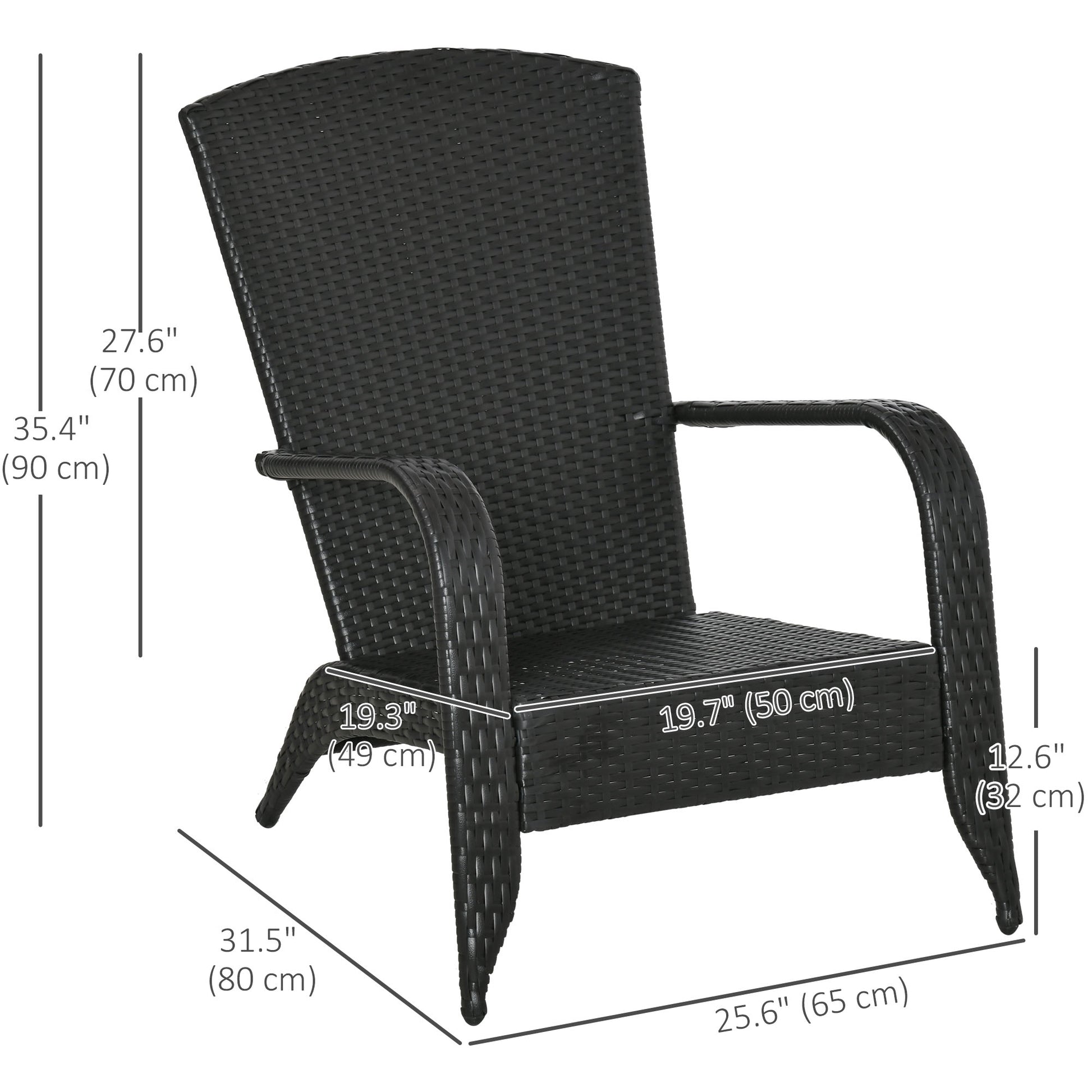 Patio Wicker Adirondack Chair, PE Rattan Outdoor Muskoka Chair, Fire Pit Chair with Cushions for Patio, Garden, Backyard