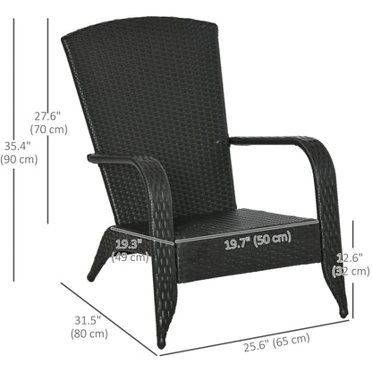 Patio Wicker Adirondack Chair, PE Rattan Outdoor Muskoka Chair, Fire Pit Chair with Cushions for Patio, Garden, Backyard