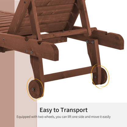 Wooden Outdoor Lounge Chair, Adjustable Patio Outdoor Chaise Recliner Garden Furniture, Tanning Chair with Pull-out Tray