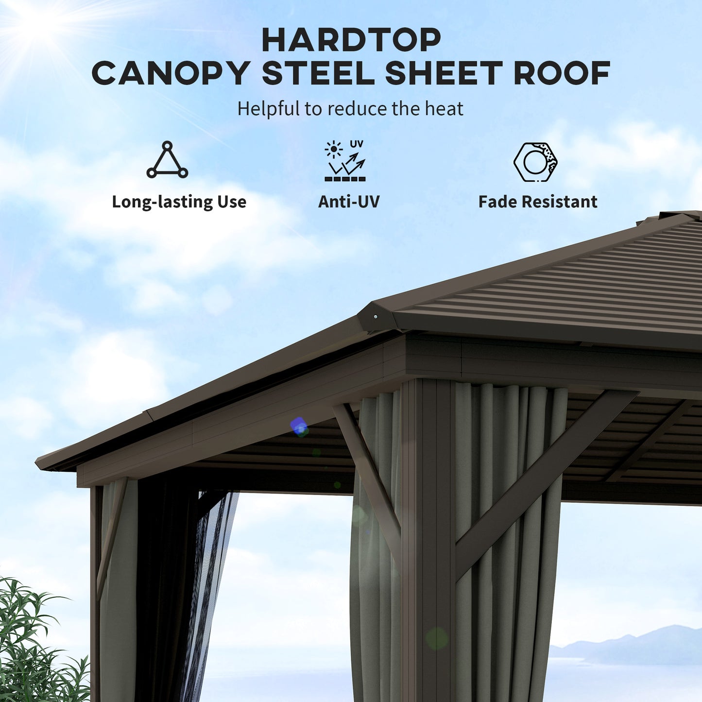 10' x 12' Deluxe Hardtop Gazebo with Metal Roof, Aluminum Frame Patio Gazebo Garden Sun Shelter Outdoor Pavilion with Cu