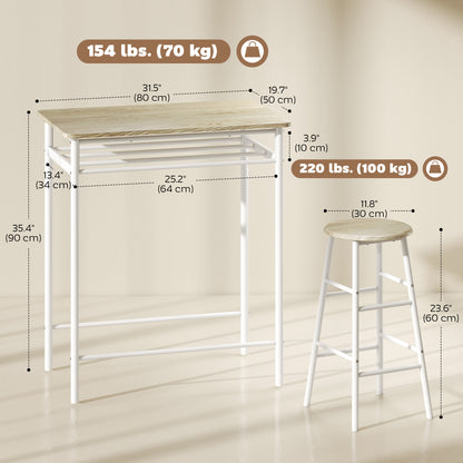 3 Piece Counter Height Bar Table Set with 1 Table, 2 Matching Stools, Dining Table Set with Storage Shelf and Metal Fram