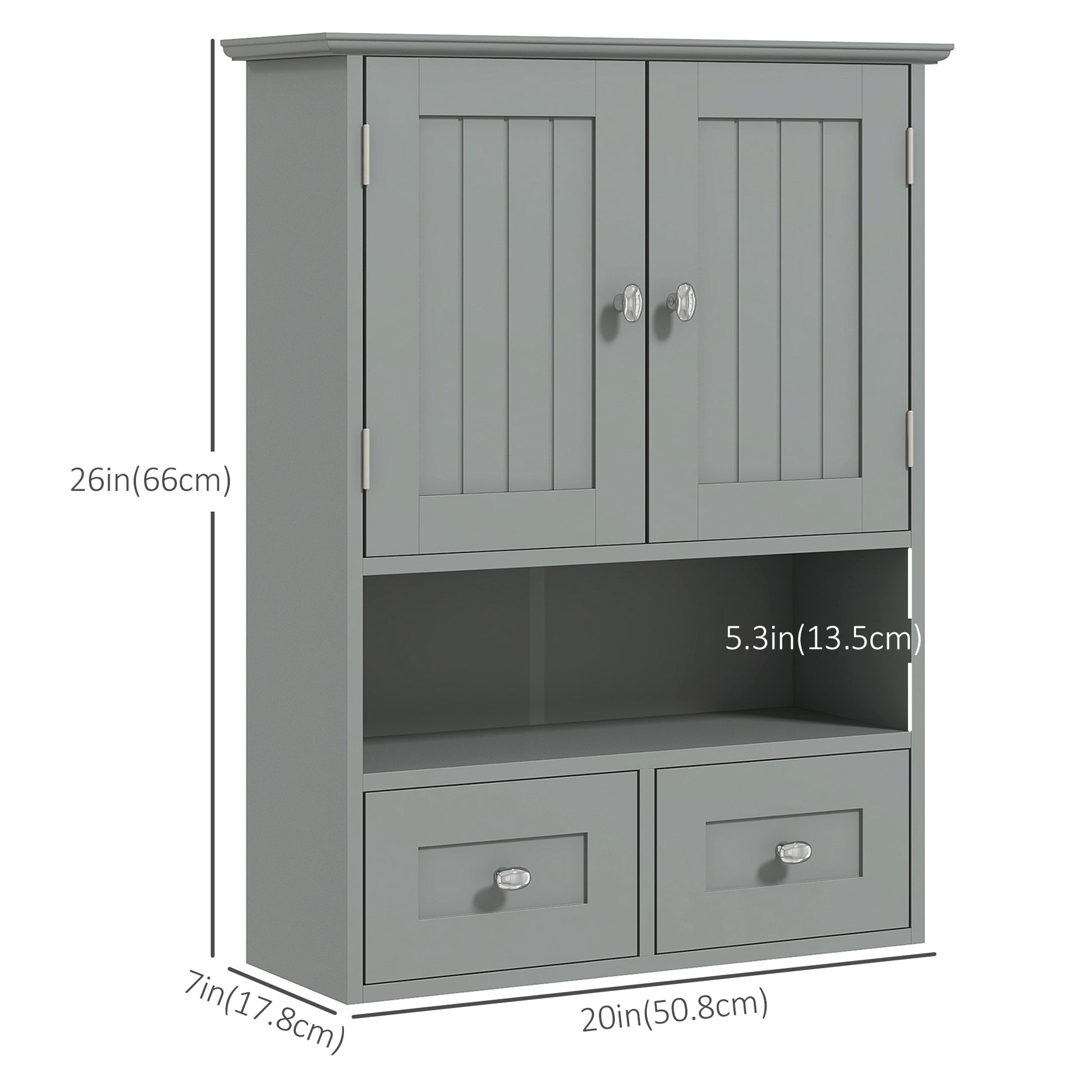 Bathroom Wall Cabinet with 2 Drawers, Modern Medicine Cabinet with 2 Doors and Open Shelf, Over the Toilet Storage Organ