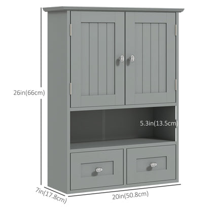 Bathroom Wall Cabinet with 2 Drawers, Modern Medicine Cabinet with 2 Doors and Open Shelf, Over the Toilet Storage Organ