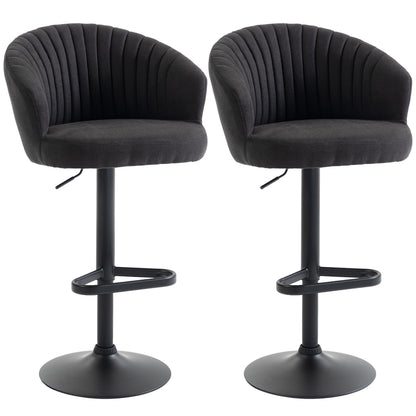 Adjustable Bar Stools Set of 2, Upholstered Kitchen Stools with Swivel Seat, Steel Frame, Footrest, ‎Black