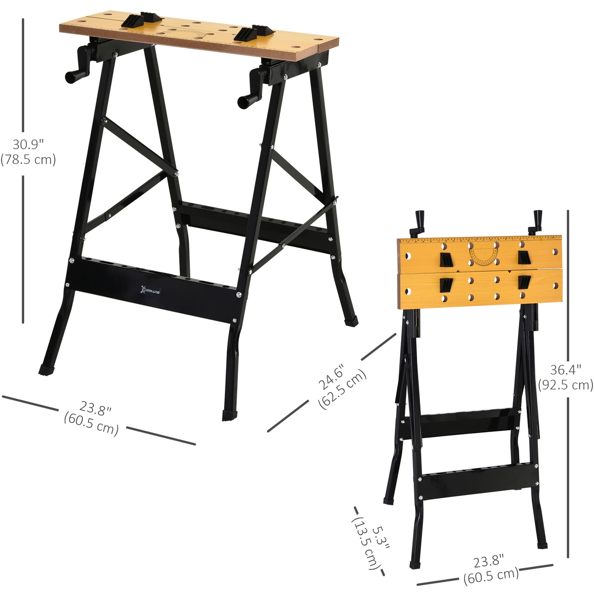 Foldable Work Bench w/ 4 Adjustable Clamps, Carpenter Saw Table, MDF Surface, Steel Frame, Portable Work Bench 100kg/220