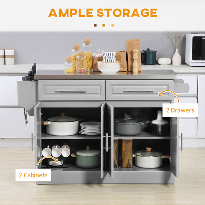 Stainless Steel Kitchen Island with Storage and Stainless Steel Top, Kitchen Trolley with Drawers, Cabinets, Towel Rack,