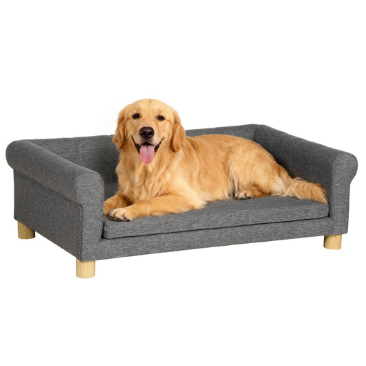 Modern Pet Sofa Cat or Medium Large Dog Bed W/ Removable Seat Cushion, Dark Grey