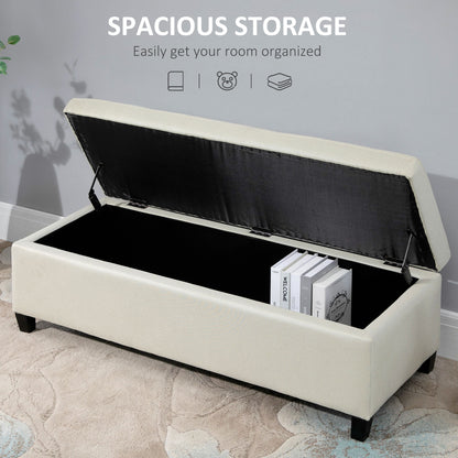Rectangular Entry Bench, Tufted Upholstered Linen Fabric Wood Feet Storage Ottoman Bench, Beige