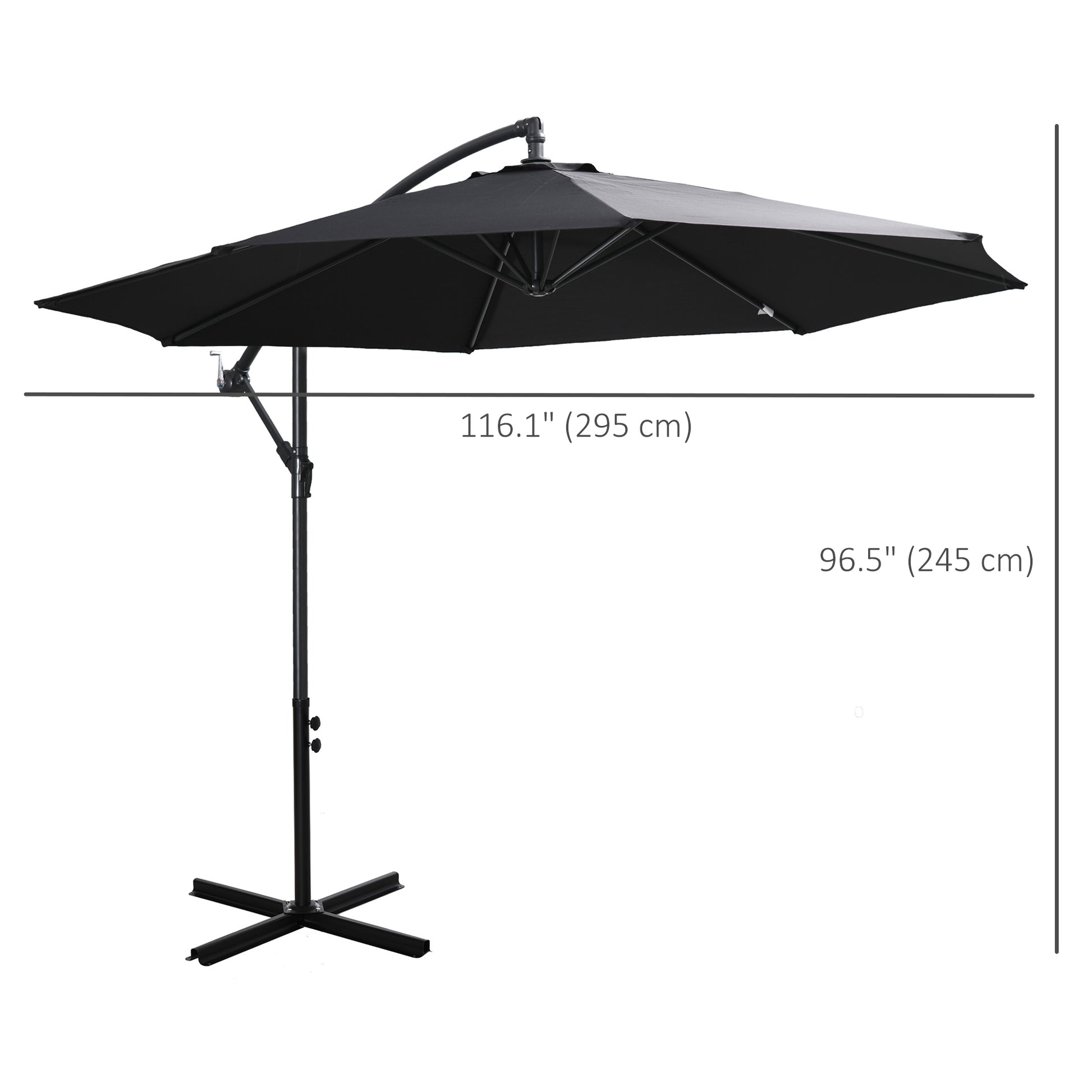 9.7 ft Cantilever Patio Umbrella with Crank and Cross Base - Black - Image 2