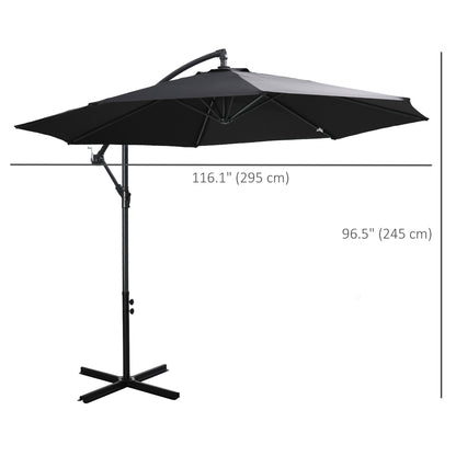 9.7ft Offset Patio UmbrellaCantilever Parasol with Crank Handle, 8 Ribs and Cross Base for Outdoor, Sun Shade, Black