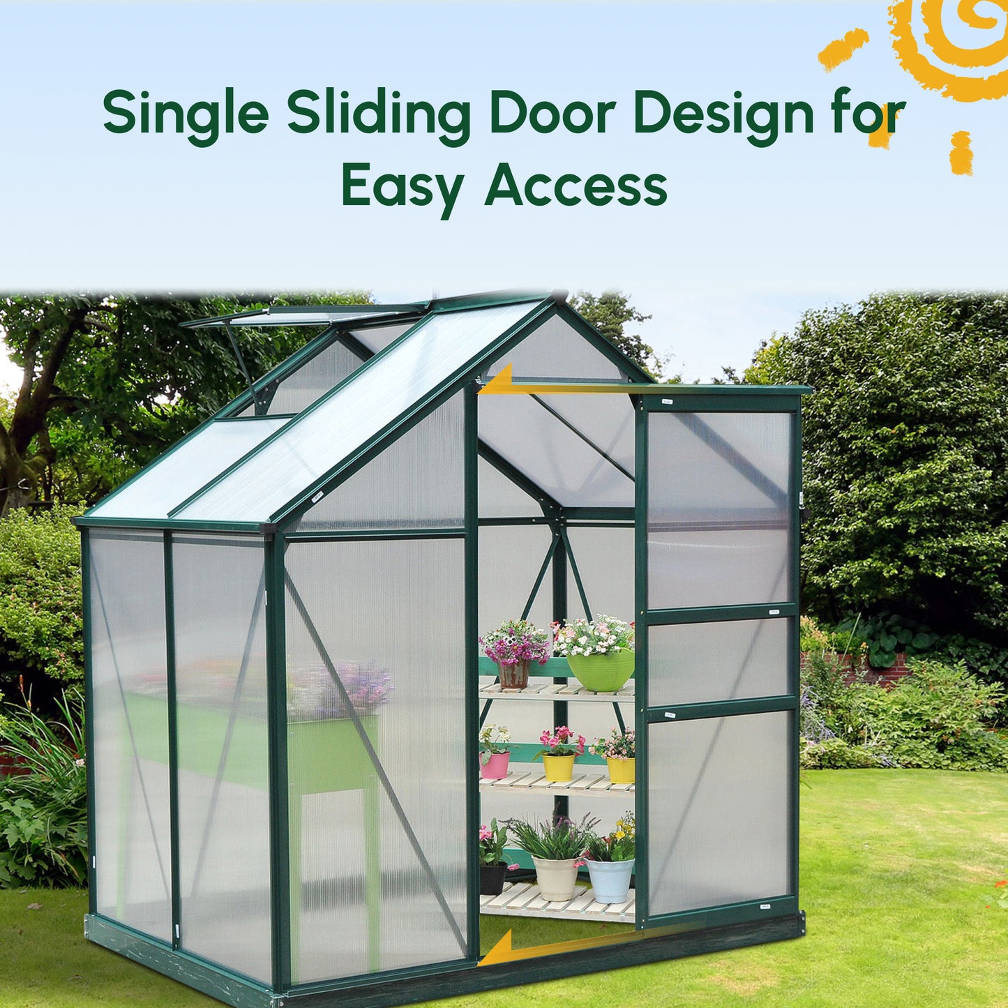6.2' x 4.3' x 6.6' Clear Polycarbonate Greenhouse Large Walk-In Green House Garden Plants Grow Galvanized Base Aluminium