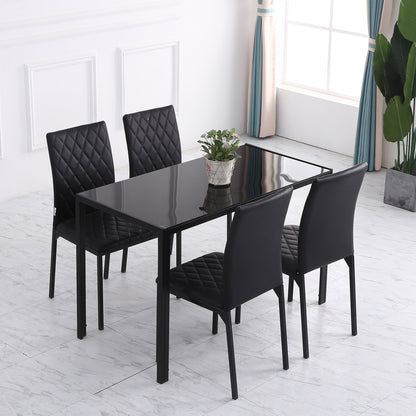 Modern Dining Chairs Set of 4, Upholstered Faux Leather Kitchen Chairs with Rhombic Tufting and Metal Legs for Living Ro