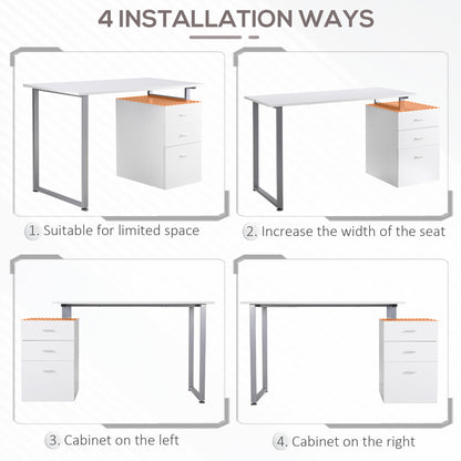47" Computer Desk Writing Table Workstation with Multi-Use Reversible File Drawers Metal Frame Home Office Furniture, Wh