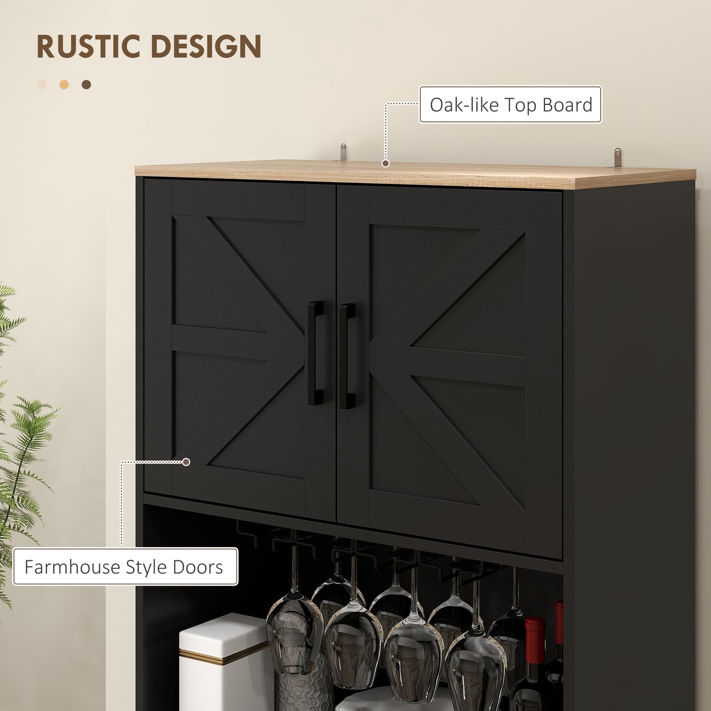 Farmhouse Kitchen Pantry, 68" Freestanding Hutch Storage Cabinet with Microwave Oven Countertop, Black