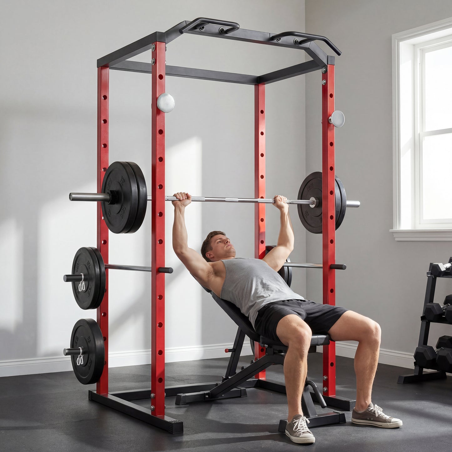 Soozier Power Cage, 1000 lbs Capacity Power Rack with Adjustable Height, Squat Rack for Home Gym Strength Training