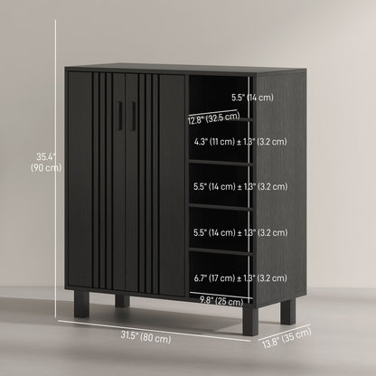 Shoe Storage with Double Doors and Open Shelves 17 Pair Shoe Storage Organizer for Entryway Hallway Black