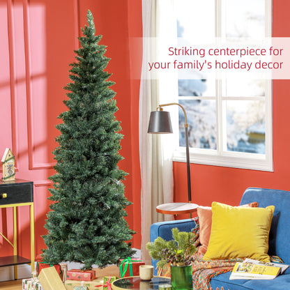 7ft Tall Pencil Artificial Christmas Tree with 687 Branch Tips with Steel Base, Green