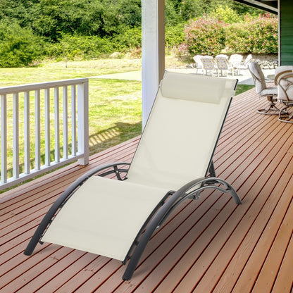 Patio Lounge Chair, Aluminum Reclining Outdoor Tanning Chair with 5-Level Adjustable Backrest, Head Pillow and Breathabl
