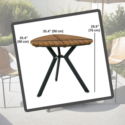 35.4" Outdoor Dining Table with Slatted Acacia Wood Leaf Tabletop, Patio Table with Steel Legs for Garden, Yard, Teak