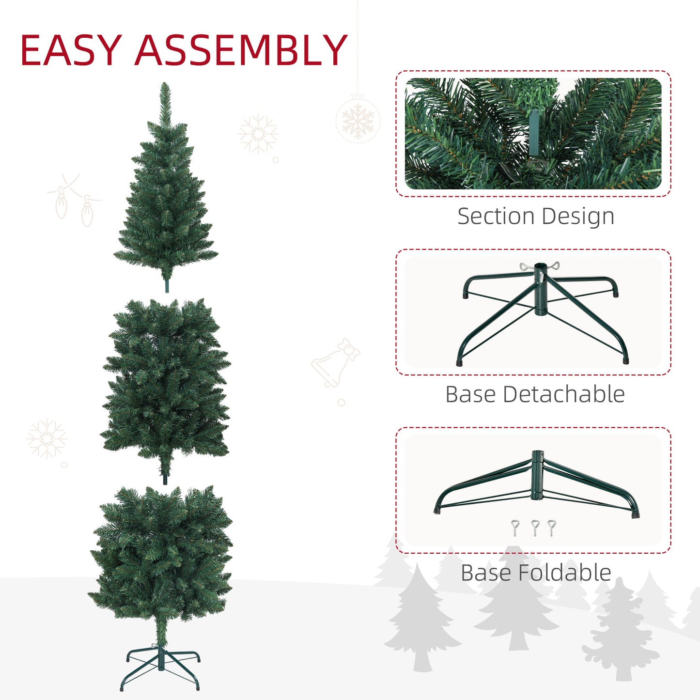 6ft Tall Pencil Artificial Christmas Tree with 479 Branch Tips with Steel Base, Green