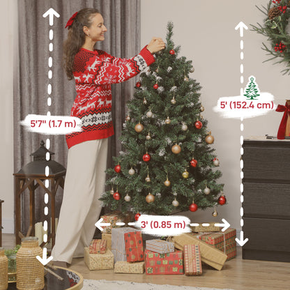 5 ft Frosted Prelit Christmas Tree, Full Spruce Xmas Tree with Dual Colour LED Light, Hinged Xmas Tree, Easy Assembly