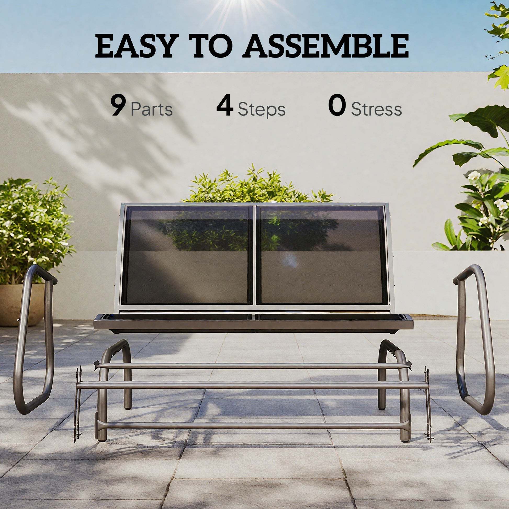 Patio Double Glider Bench Swing Chair Rocker Heavy-Duty Loveseat Outdoor Garden Rocking Bench Steel Frame Sling Fabric S
